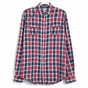 THREAD and CLOTH Casual Western Shirt Snap Buttons Red Tartan Plaid Cotton Large